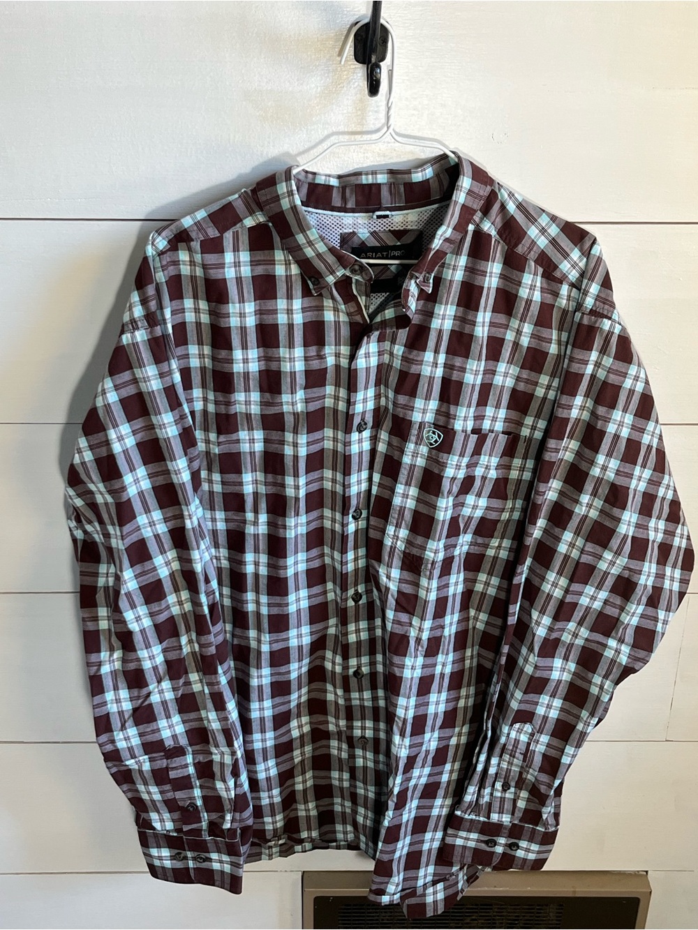 Ariat Pro Series Men's Brown, Teal and White Plaid Button-Down Shirt
